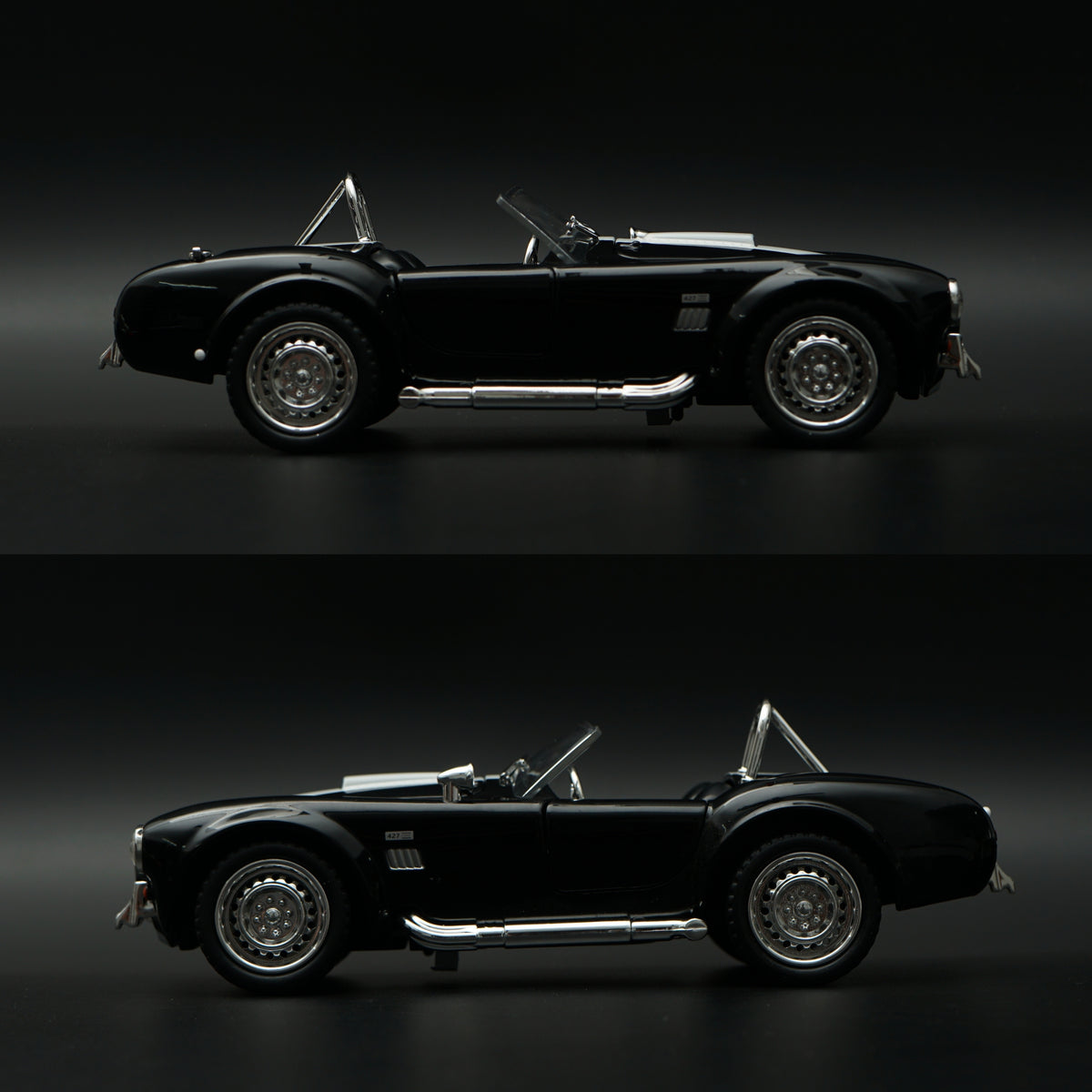 1:24 Scale Shelby Cobra 427 Roadster Diecast Model Car – Black with White Racing Stripes
