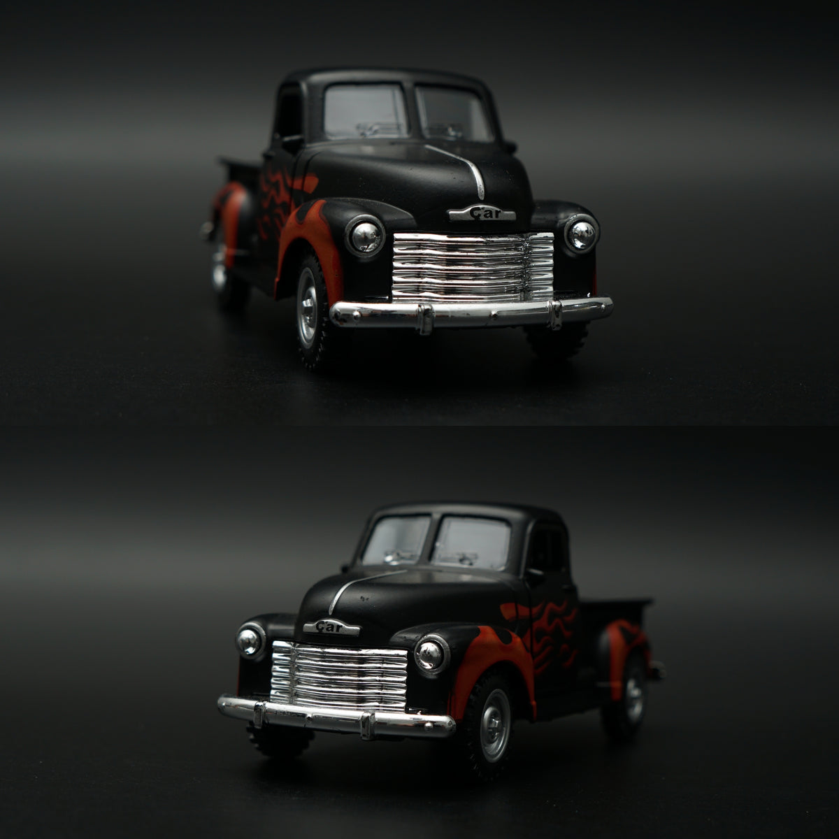 1:36 Scale Classic Pickup Truck – Black Flame Edition