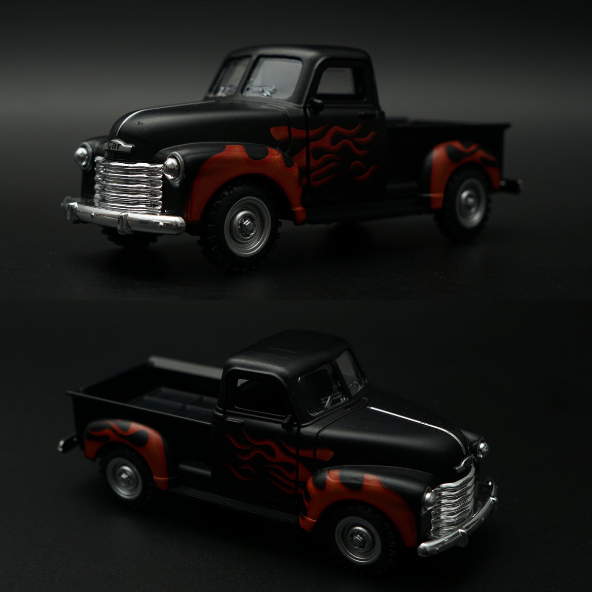 1:36 Scale Classic Pickup Truck – Black Flame Edition