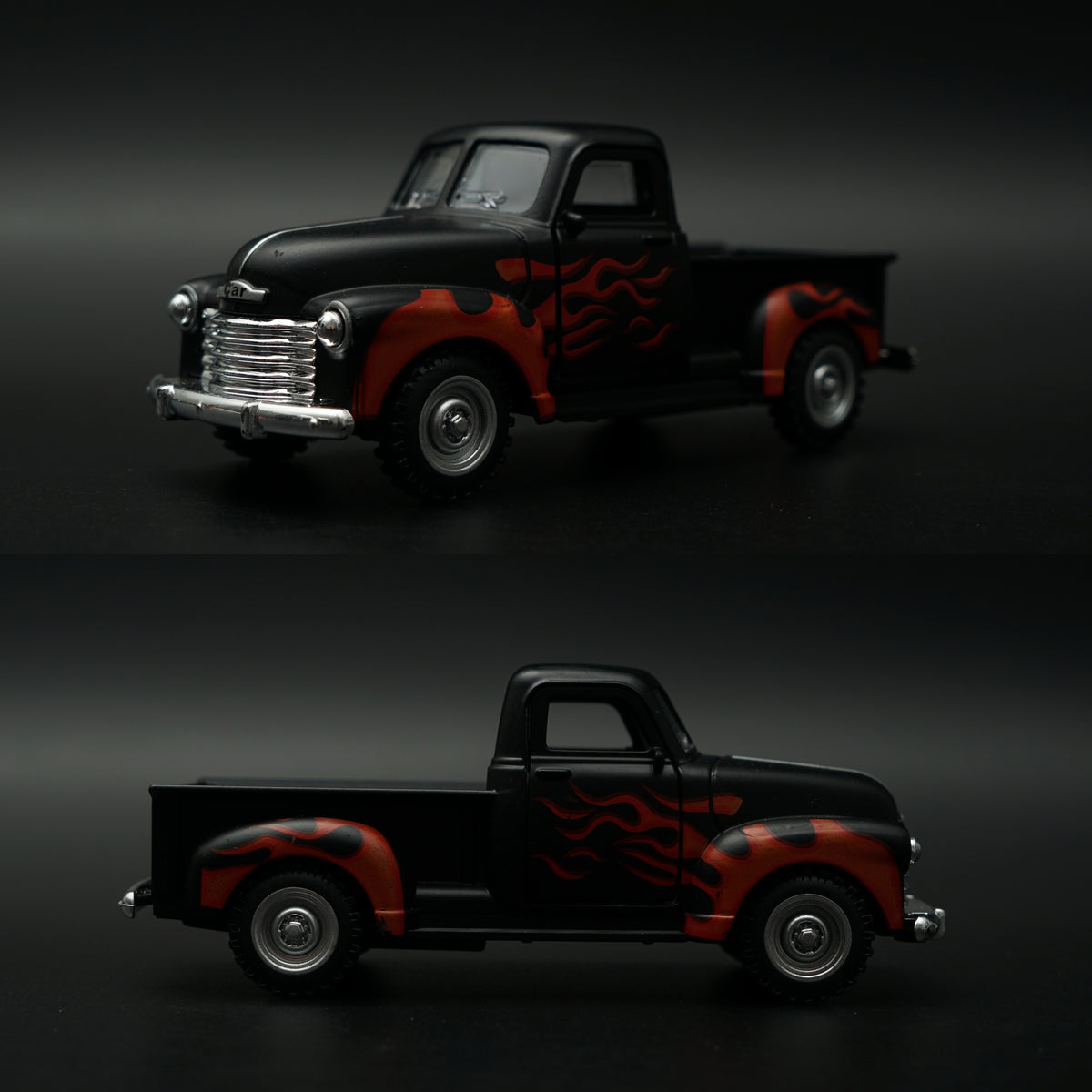 1:36 Scale Classic Pickup Truck – Black Flame Edition