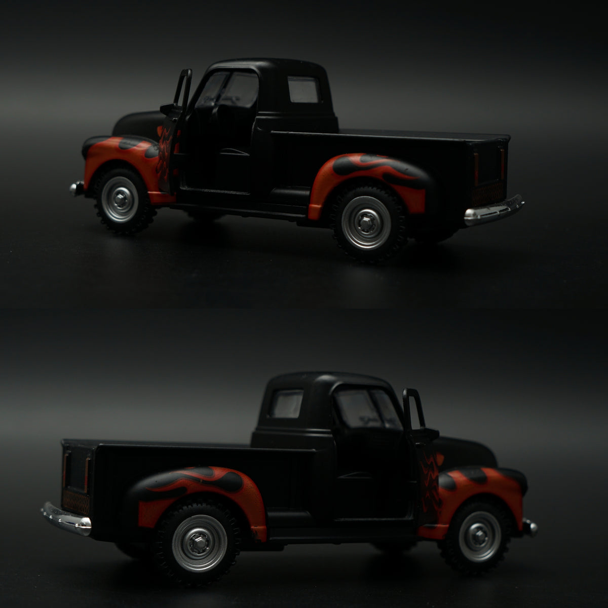 1:36 Scale Classic Pickup Truck – Black Flame Edition