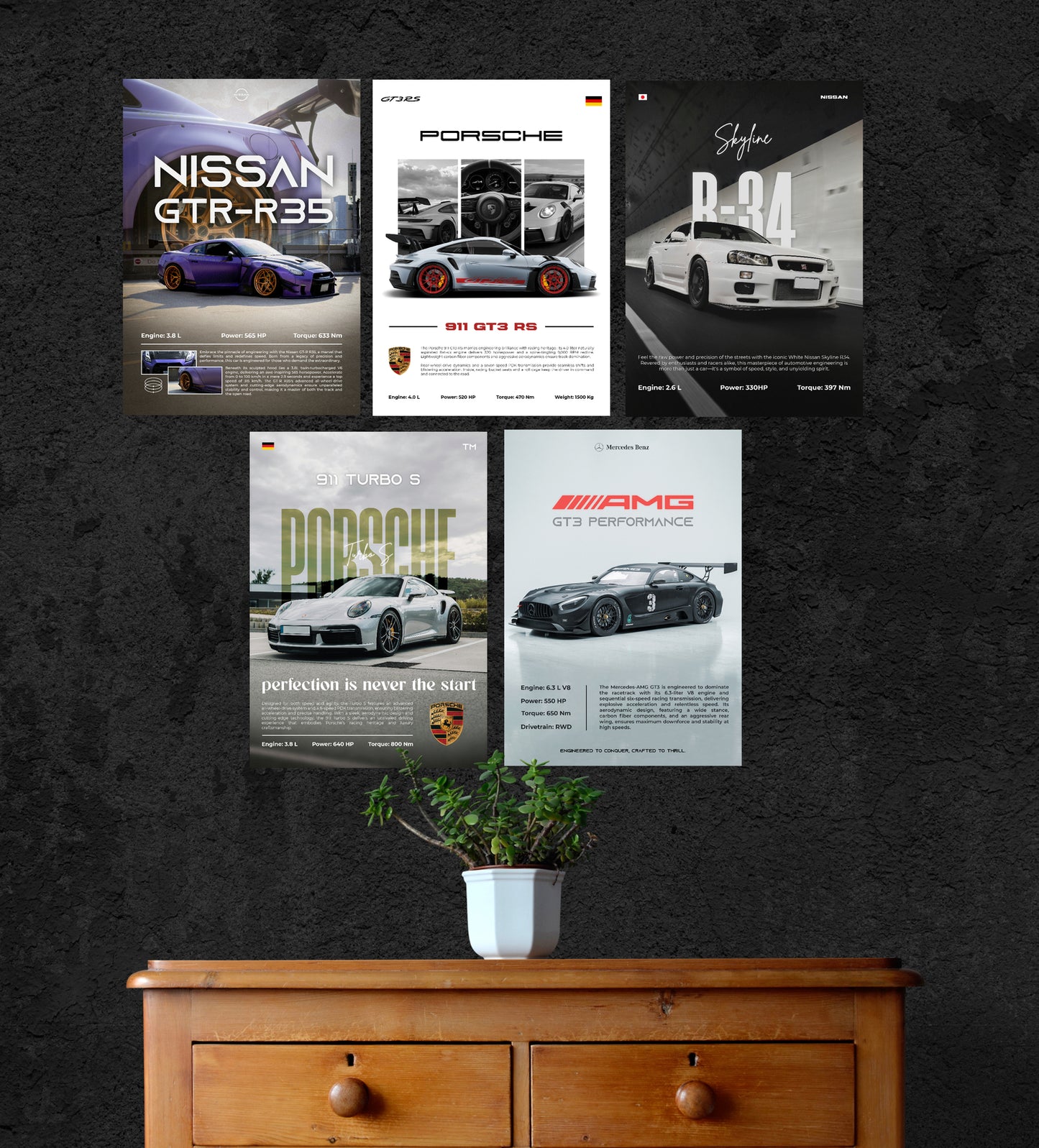 5 Cars Wall Poster 21x29 CM